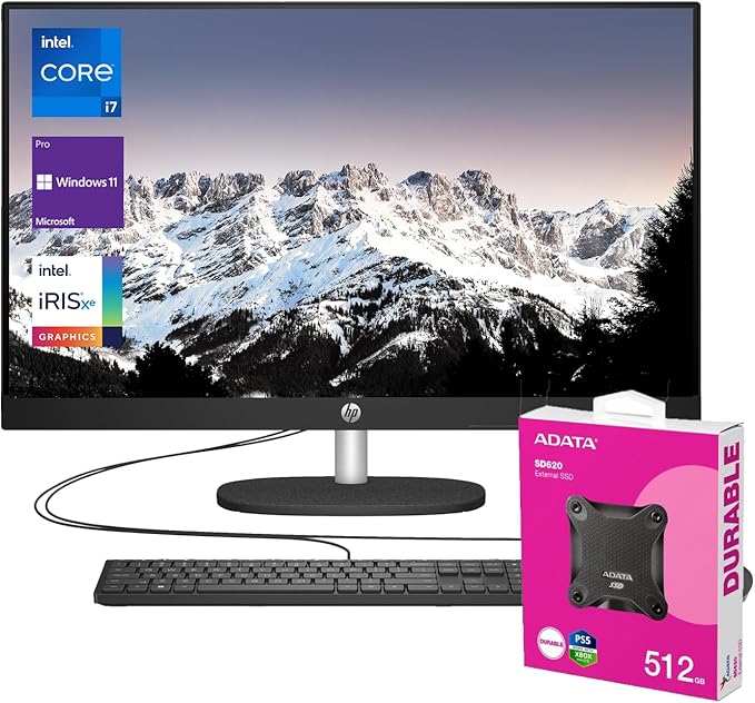 HP All-in-One 27-inch Desktop,Core i7-1355U, 16GB DDR4, 1TB M.2 SSD,Intel® Iris® Graphics| 27" FHD Display | Touch Screen | Windows 11 Pro (Shell white)