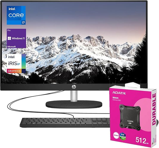 HP All-in-One 27-inch Desktop,Core i7-1355U, 16GB DDR4, 1TB M.2 SSD,Intel® Iris® Graphics| 27" FHD Display | Touch Screen | Windows 11 Pro (Shell white)